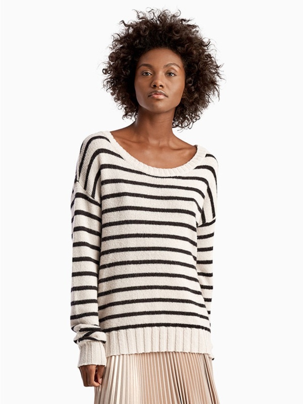 A.L.C. Rowan Stripe Boatneck sweater in Cream/Navy Striped Knit, size S